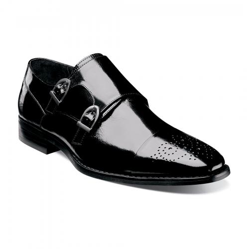 Stacy Adams "Trevor" Black Buffalo Leather Double Monk Strap Shoes 24943
